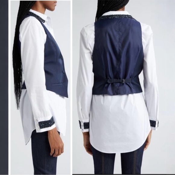 Cinq A Sept Ellery embellished two-piece top blouse with removable vest Medium - Picture 7 of 13